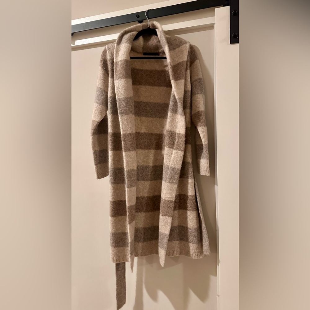 Jenni Kayne Belted Sweater Coat in Oatmeal Stripe, Size Small - Picture 6 of 8